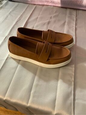 Avenue Tan Slip-On Penny Loafers with White Sole B23